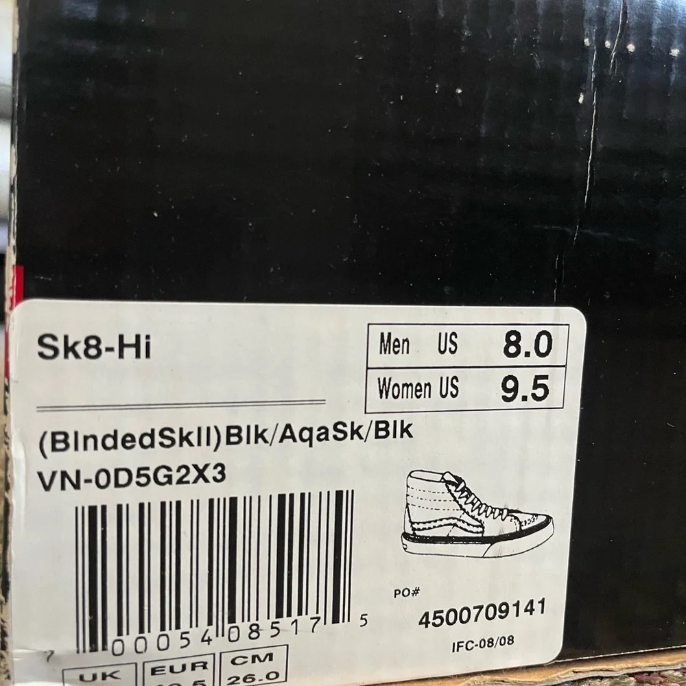 Vintage Vans Sk8-Hi Premium Blended Skull Blk/Aqua Men 8.0 Women 9.5